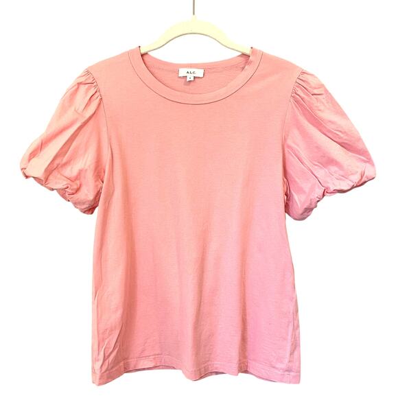 A.L.C. Poole Puff Sleeve Top Tee Shirt Cotton Pink Size S - Picture 3 of 8